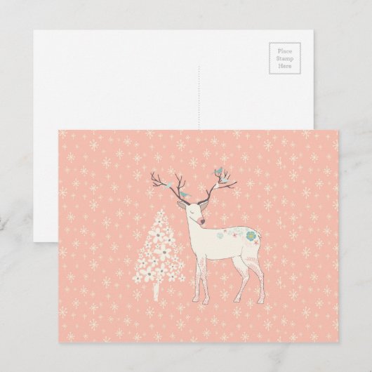 Roze mooie rendieren en neusvlokken briefkaart (Voorkant / Achterkant)