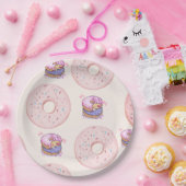 Roze Mooie woestijn zoete donuts illustratiepatroo Papieren Bordje (Feest)