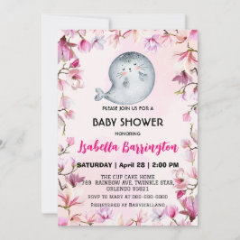 Roze Mooie zeeleeuw bloem bloemrijke baby shower k Kaart