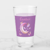  Roze- Moon, Butterfly, Floral - Monogram | Glas (Voorkant)
