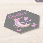 Roze- Moon, Butterfly, Floral - Monogram | Kartonnen Onderzetters (Schuin)