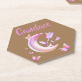 Roze- Moon, Butterfly, Floral - Monogram | Kartonnen Onderzetters (Schuin)