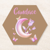  Roze- Moon, Butterfly, Floral - Monogram | Kartonnen Onderzetters (Voorkant)