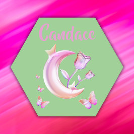  Roze- Moon, Butterfly, Floral - Monogram | Kartonnen Onderzetters