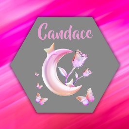  Roze- Moon, Butterfly, Floral - Monogram | Kartonnen Onderzetters