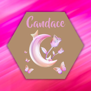  Roze- Moon, Butterfly, Floral - Monogram   Kartonnen Onderzetters