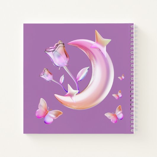  Roze- Moon, Butterfly, Floral - Monogram | Notitieboek (Achterkant)