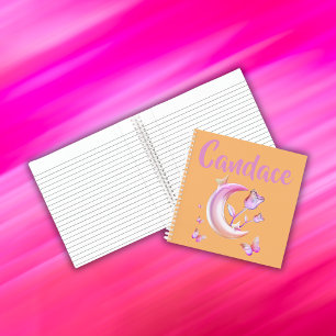  Roze- Moon, Butterfly, Floral - Monogram   Notitieboek