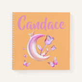  Roze- Moon, Butterfly, Floral - Monogram | Notitieboek (Voorkant)