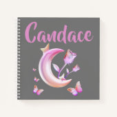  Roze- Moon, Butterfly, Floral - Monogram | Notitieboek (Voorkant)