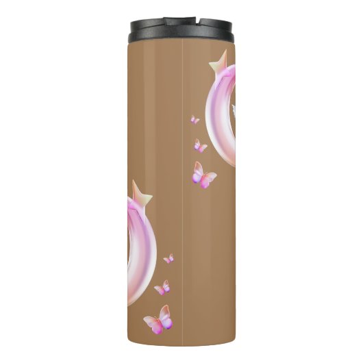  Roze- Moon, Butterfly, Floral - Monogram | Thermosbeker (Achterkant)