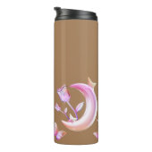  Roze- Moon, Butterfly, Floral - Monogram | Thermosbeker (Geroteerd rechts)