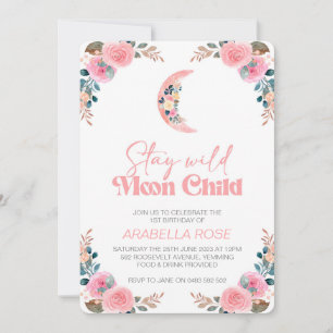 Roze Moon Child Girls Birthday Invitation Kaart