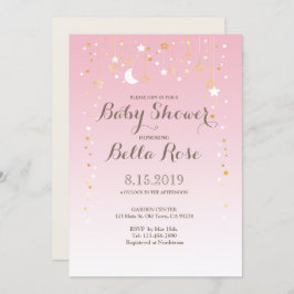 Roze Moon Star Girl Baby shower nodigt uit Kaart