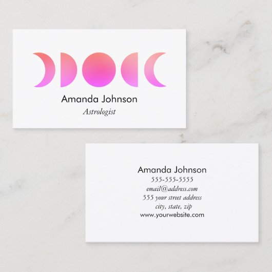 Roze moonfasen Astrologie Yoga Holistic Healer Visitekaartje (Voorkant / Achterkant)