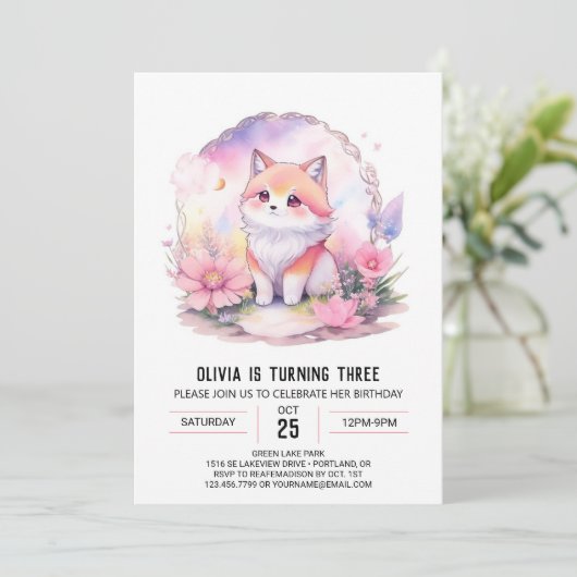 Roze Moonlit Wolf Howl Verjaardag Kaart (Staand voorkant)