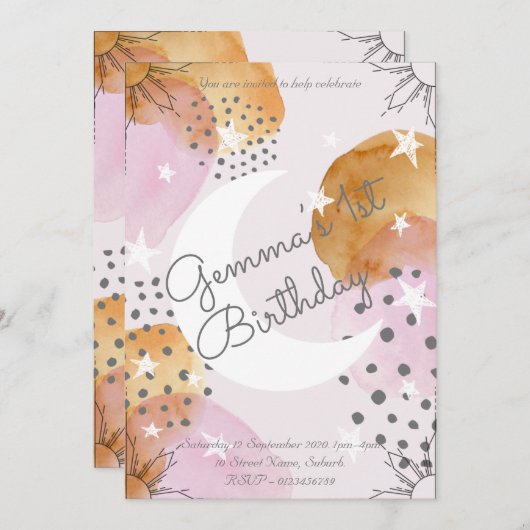 Roze moonuitnodiging kaart (Voorkant / Achterkant)