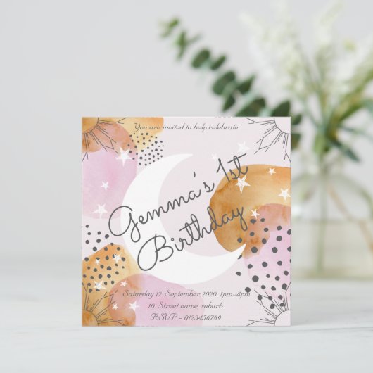 Roze moonuitnodiging kaart (Staand voorkant)