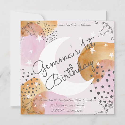 Roze moonuitnodiging kaart (Voorkant)