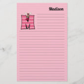 Roze Moose Mongram Letter M met naam Briefpapier (Voorkant)