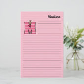 Roze Moose Mongram Letter M met naam Briefpapier (Staand voorkant)