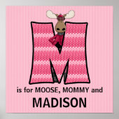 Roze Moose Monogram Letter M Baby Room Poster (Voorkant)