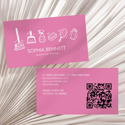 Roze Mop Set met QR Code Visitekaartje