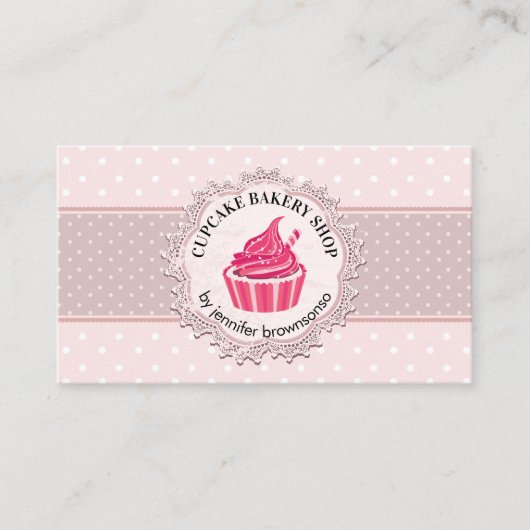 Roze Moppertje Cupcake Visitekaartje (Voorkant)