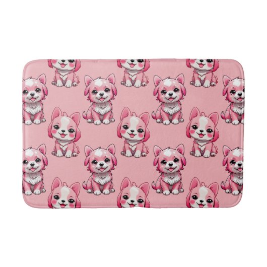 Roze Moppige Honden Badmat (Voorkant)