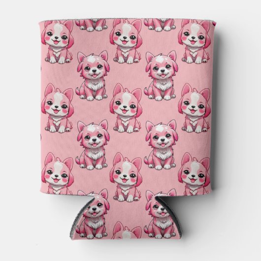 Roze Moppige Honden Blikjeskoeler (Voorkant)
