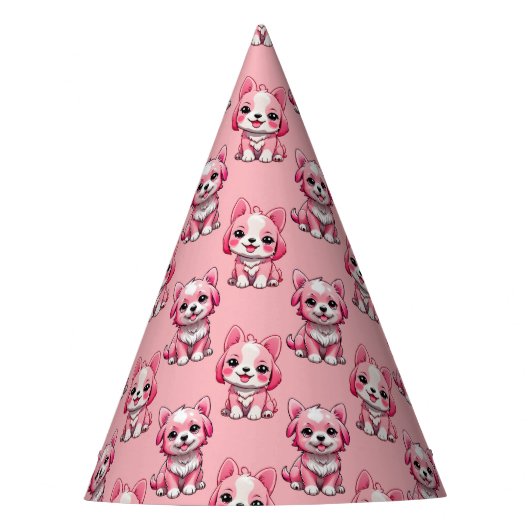 Roze Moppige Honden Feesthoedjes (Voorkant)