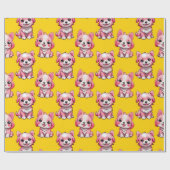 Roze Moppige Honden - Geel Cadeaupapier (Vlak)