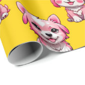 Roze Moppige Honden - Geel Cadeaupapier (Rol Hoek)