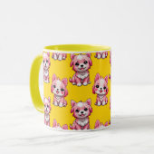 Roze Moppige Honden - Geel Mok (Voorkant links)
