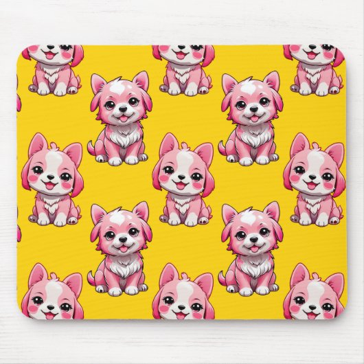 Roze Moppige Honden - Geel Muismat (Voorkant)