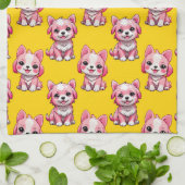 Roze Moppige Honden - Geel  Theedoek (Gevouwen)