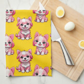 Roze Moppige Honden - Geel  Theedoek (Quarter Fold)