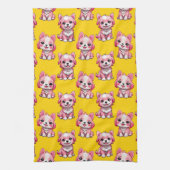 Roze Moppige Honden - Geel  Theedoek (Verticaal)