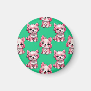Roze Moppige Honden - Groen Magneet