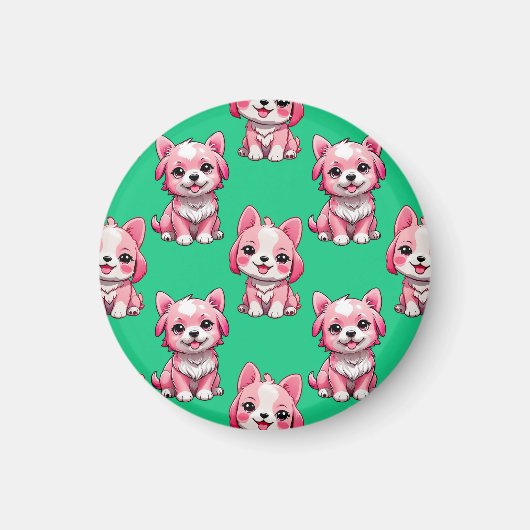 Roze Moppige Honden - Groen Magneet (Voorkant)