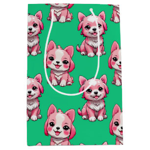 Roze Moppige Honden - Groen  Medium Cadeauzakje