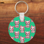 Roze Moppige Honden - Groen  Sleutelhanger (Achterkant)