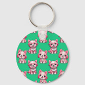 Roze Moppige Honden - Groen  Sleutelhanger (Achterkant)