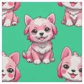 Roze Moppige Honden - Groen  Stof (Close Up)