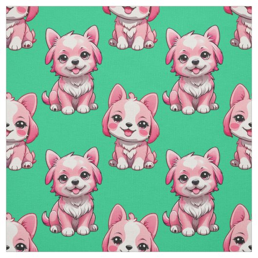 Roze Moppige Honden - Groen  Stof (Swatch)