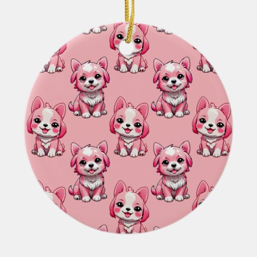 Roze Moppige Honden Keramisch Ornament (Voorkant)