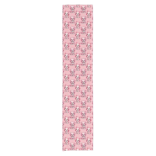 Roze Moppige Honden Korte Tafelloper (Voorkant)