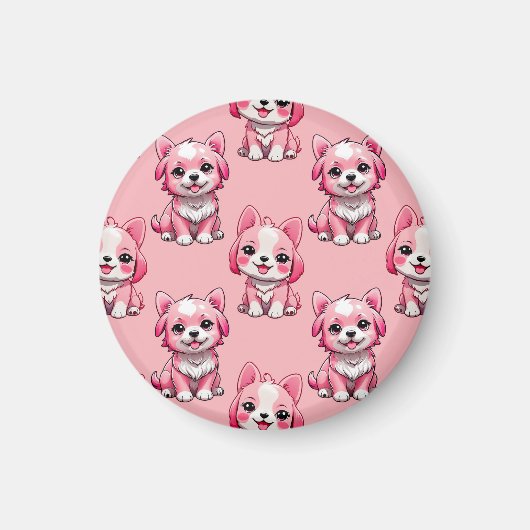 Roze Moppige Honden Magneet (Voorkant)