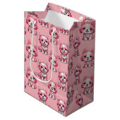 Roze Moppige Honden Medium Cadeauzakje (Voorkant Gekanteld)