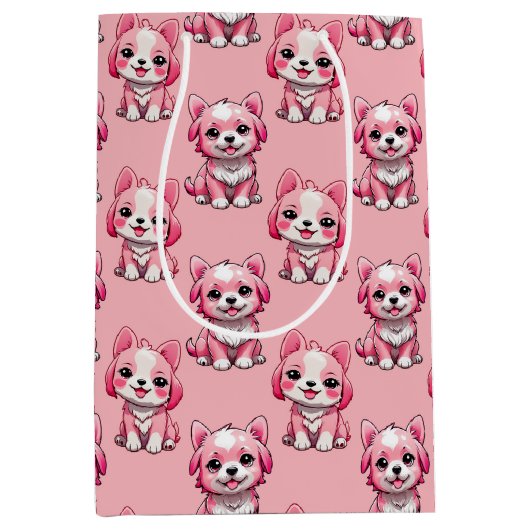 Roze Moppige Honden Medium Cadeauzakje (Voorkant)